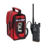 SCH305 Wireless DECT7 Portable ComHub connected to a portable radio with a radio interface adapter cable.