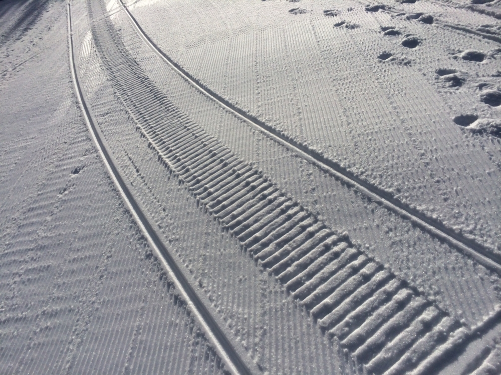 Snowmobile tracks through the snow near Bartlett, New Hampshire