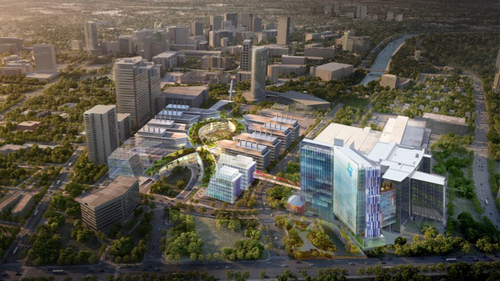 Architectural rendering of the proposed Texas Medical Center campus in Houston, Texas