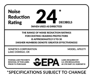 Example Noise Reduction Rating (NRR) label.
