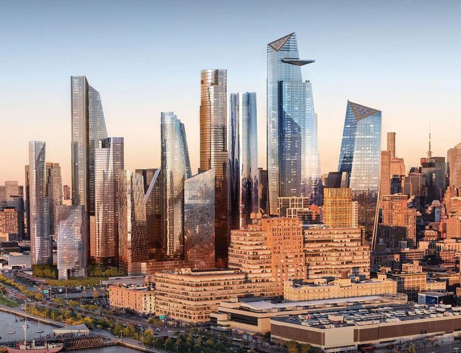 Architectural rendering of Hudson Yards in Midtown Manhattan.